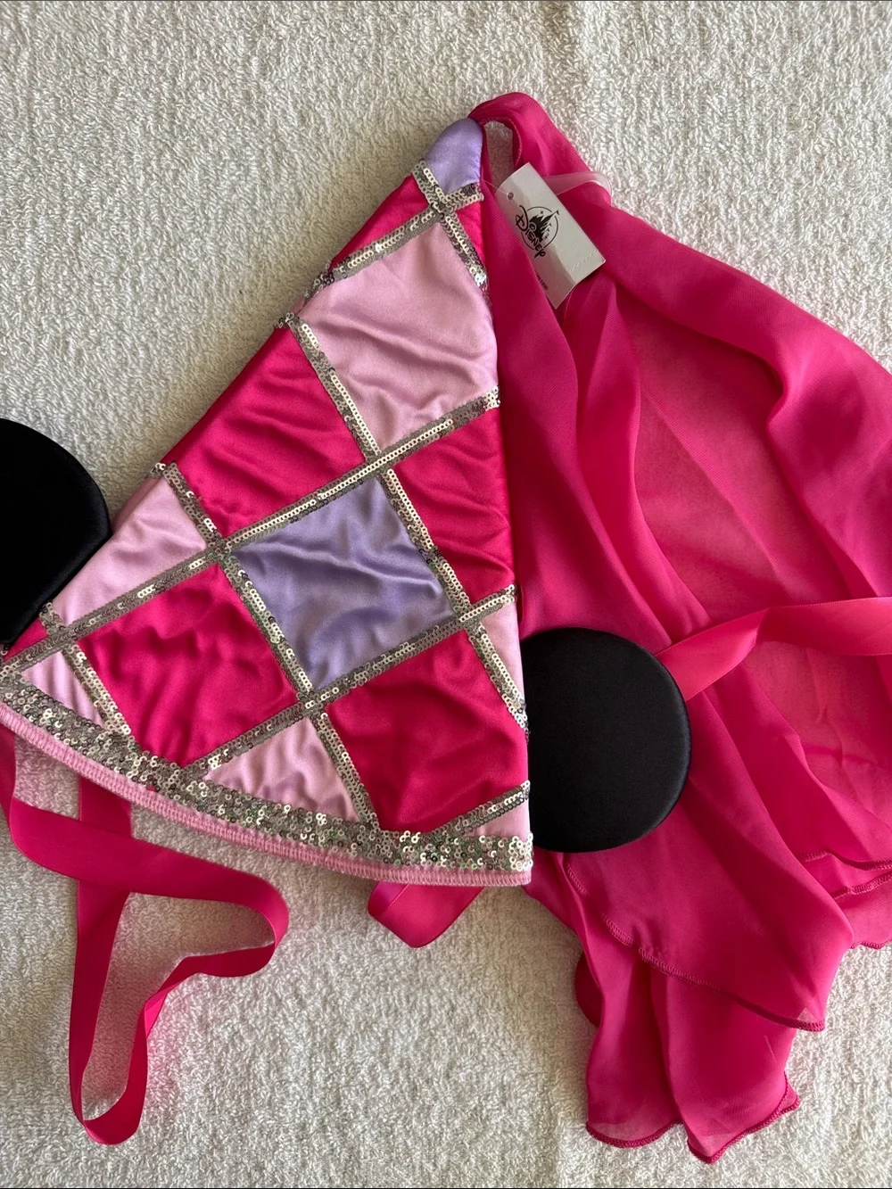 Disney Pink and Purple Sequin Minnie Mouse Cone Hat with Black Ears